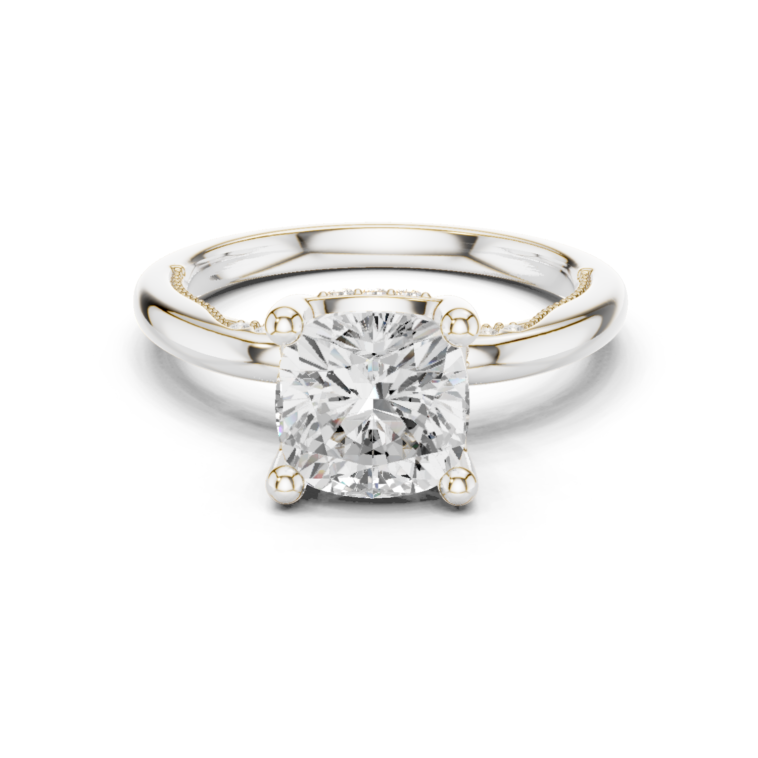 Gold Ring, Cushion center stone, White Gold