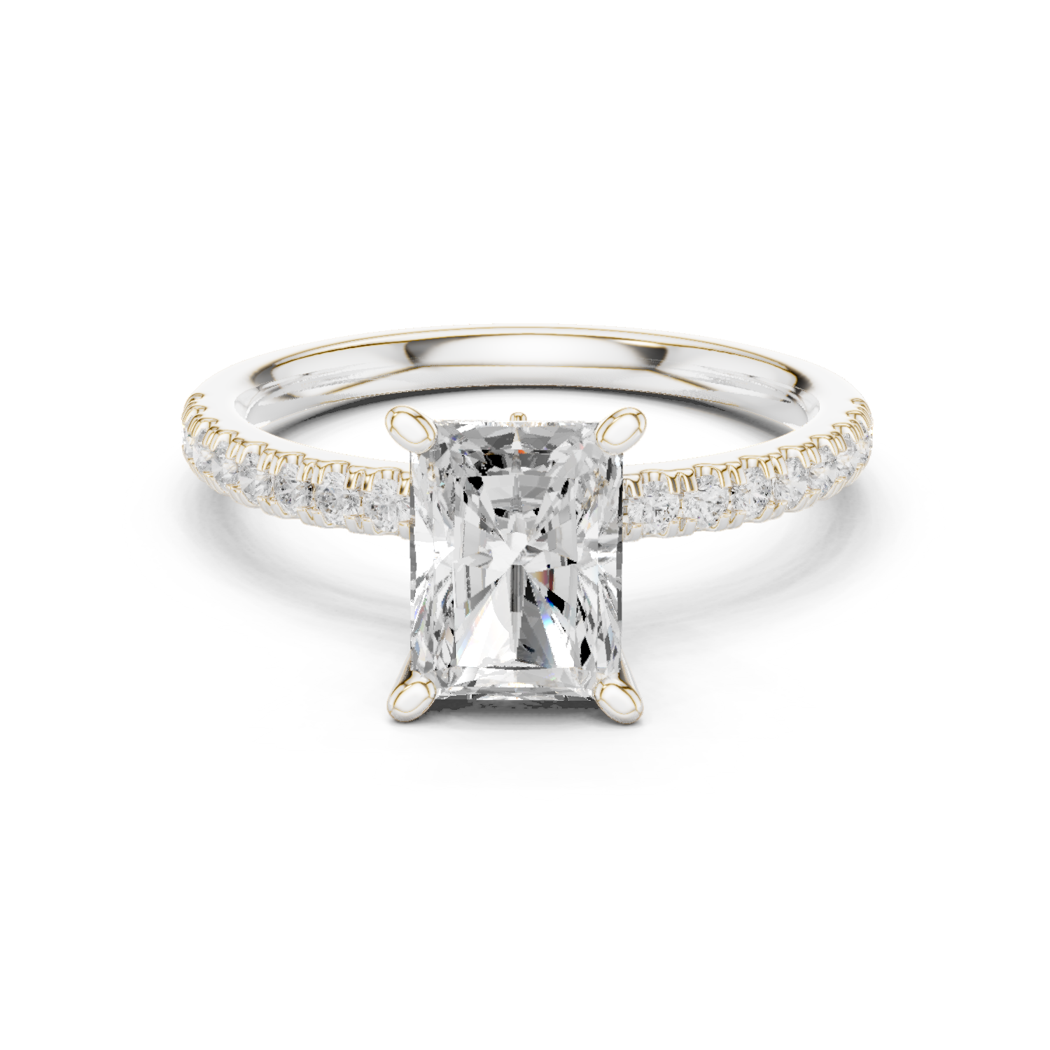 Gold Ring DDLR-256, Radiant center stone, White Gold