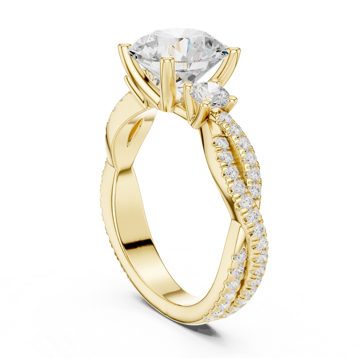 14K Solid Gold Lab Diamond Three-Stone Ring, Yellow Gold, view 1