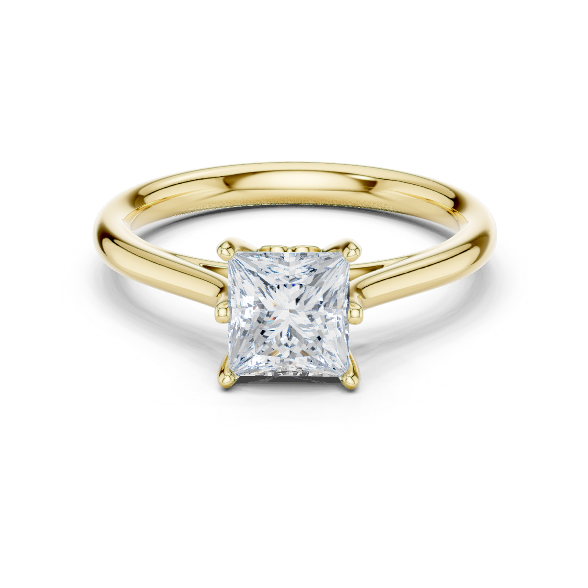 14K Solid Gold Lab Diamond Solitaire Ring, Yellow Gold