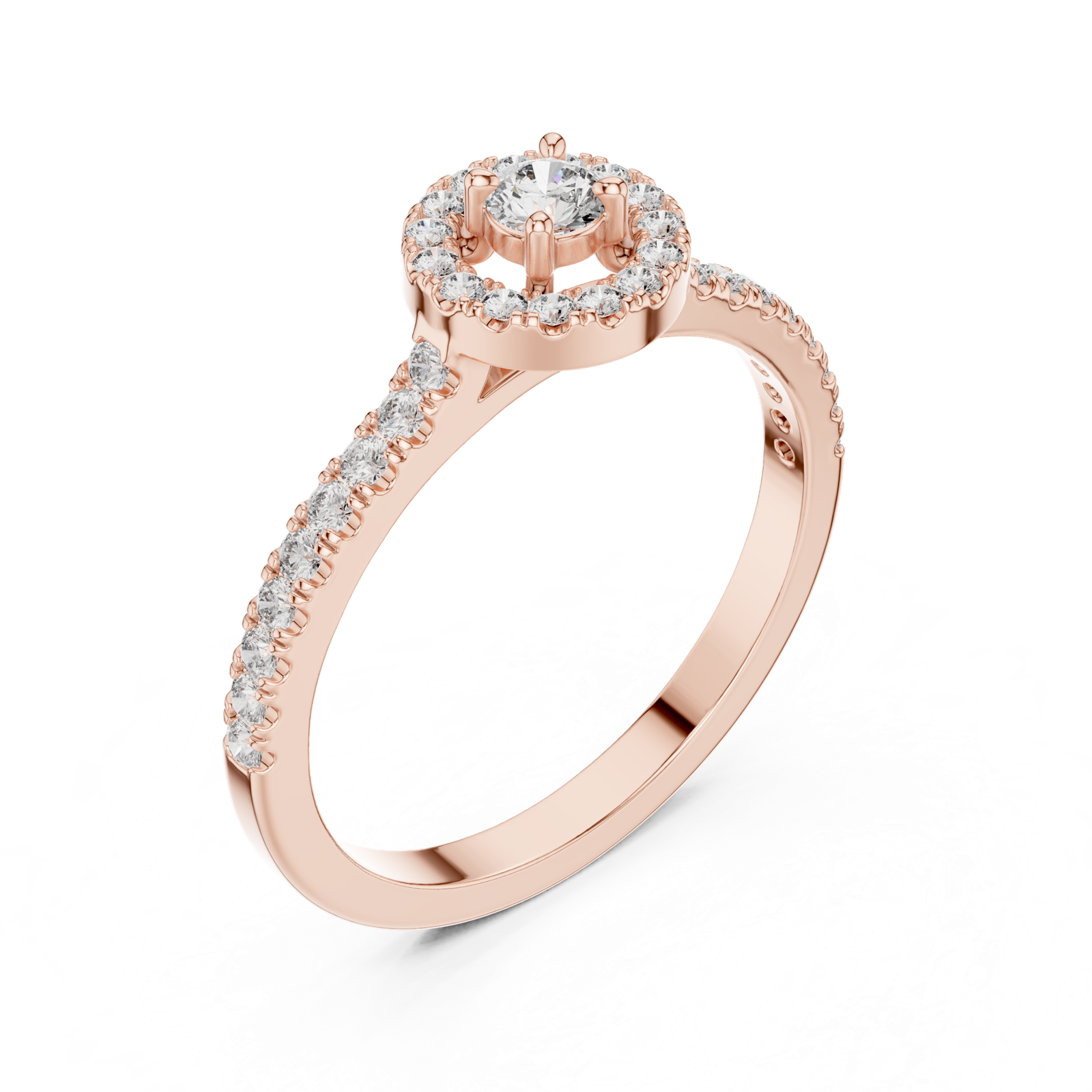 14K Solid Gold Lab Diamond Halo Ring, Rose Gold, view 2