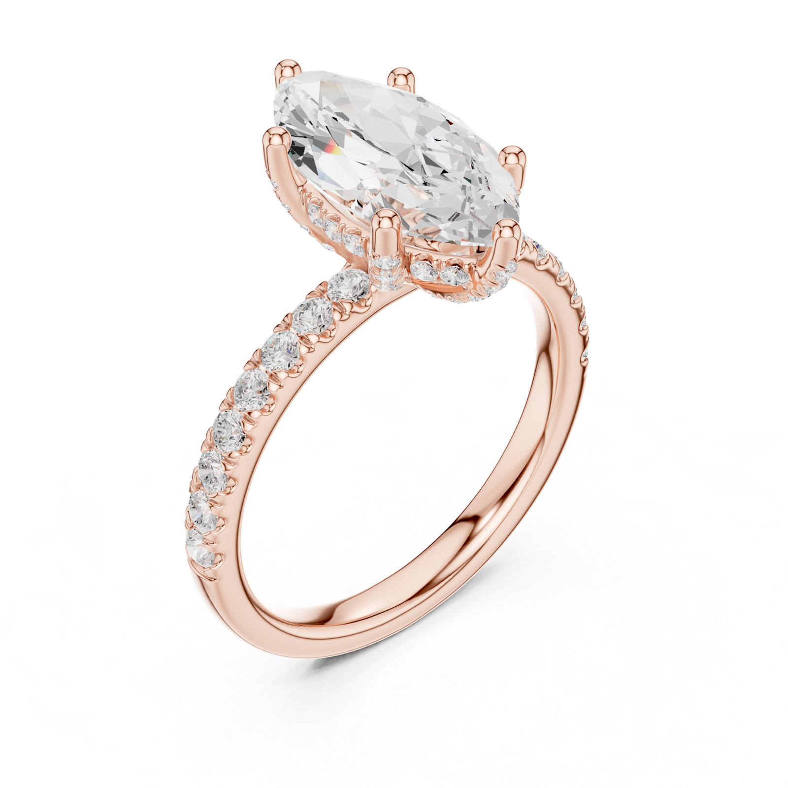 Gold Ring DDLR-161, Marquise center stone, Rose Gold, view 2