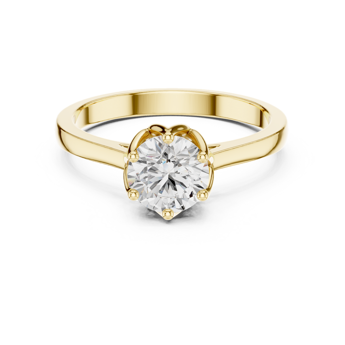 14K Solid Gold Lab Diamond Solitaire Ring, Yellow Gold