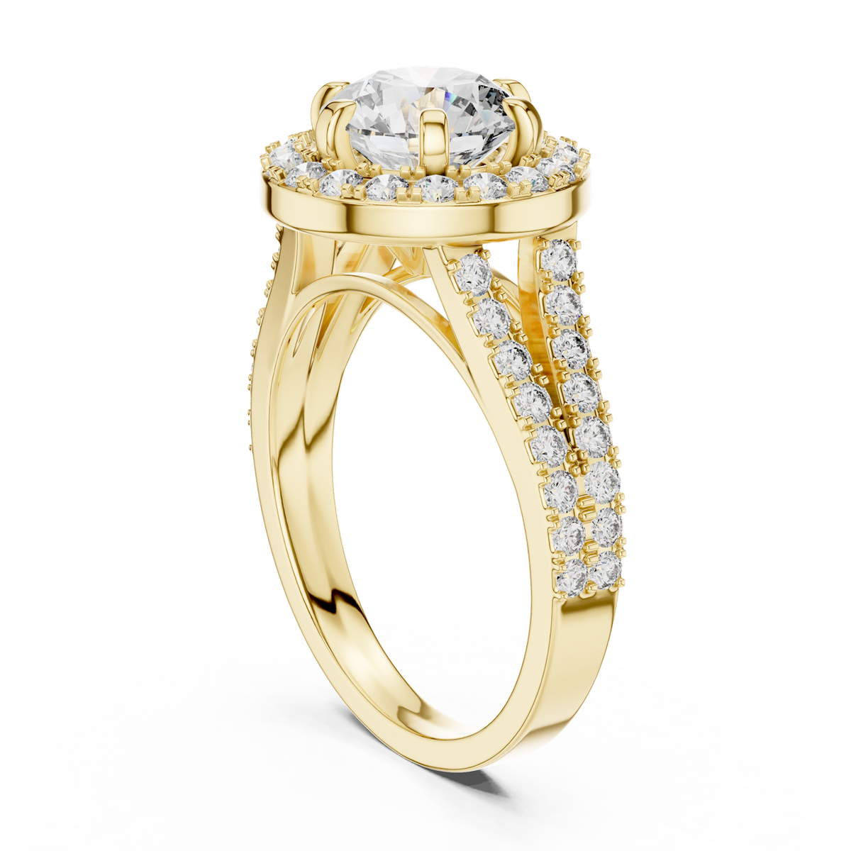 14K Solid Gold Lab Diamond Halo Ring, Yellow Gold, view 1