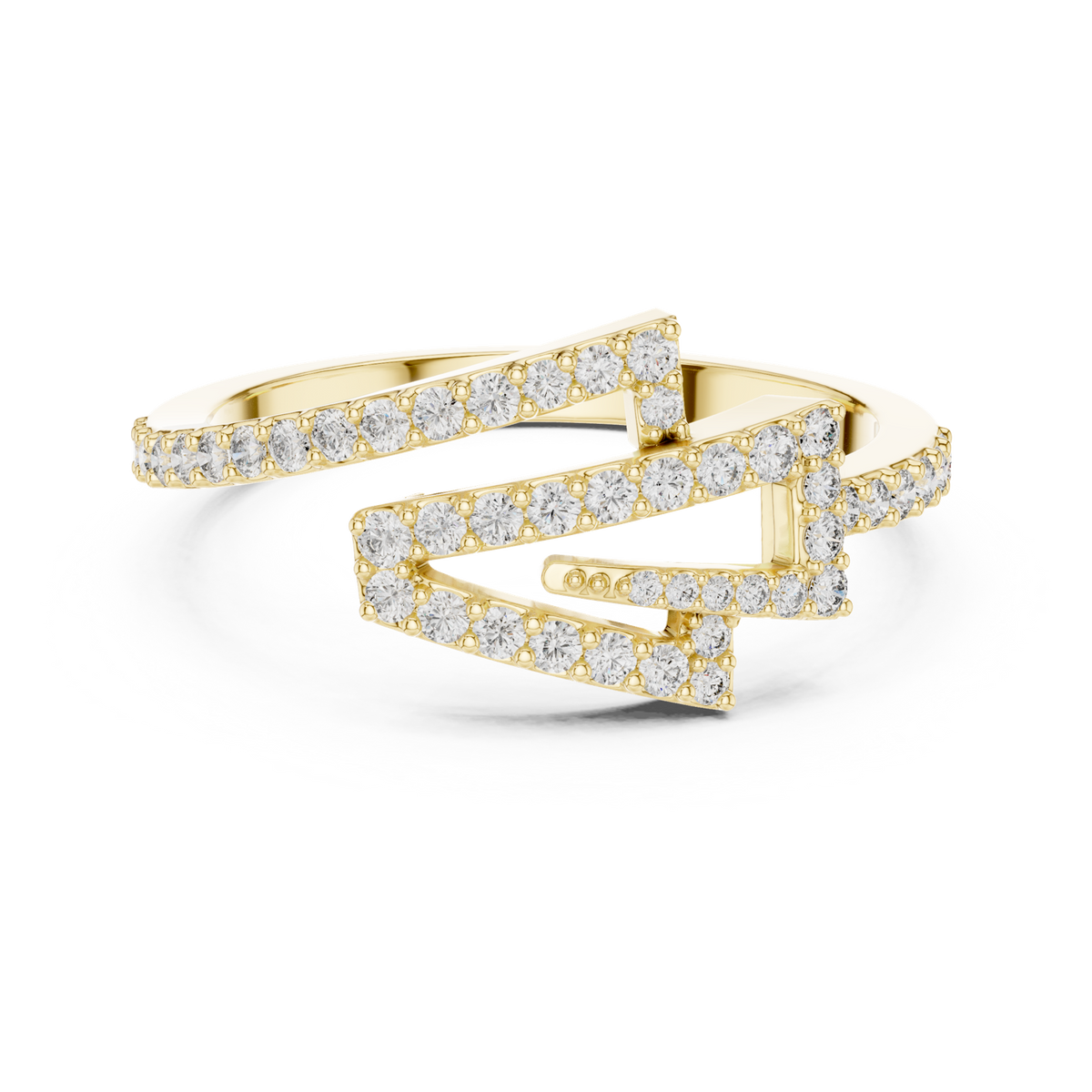 14K Solid Gold Lab Diamond Crossover Ring, Yellow Gold