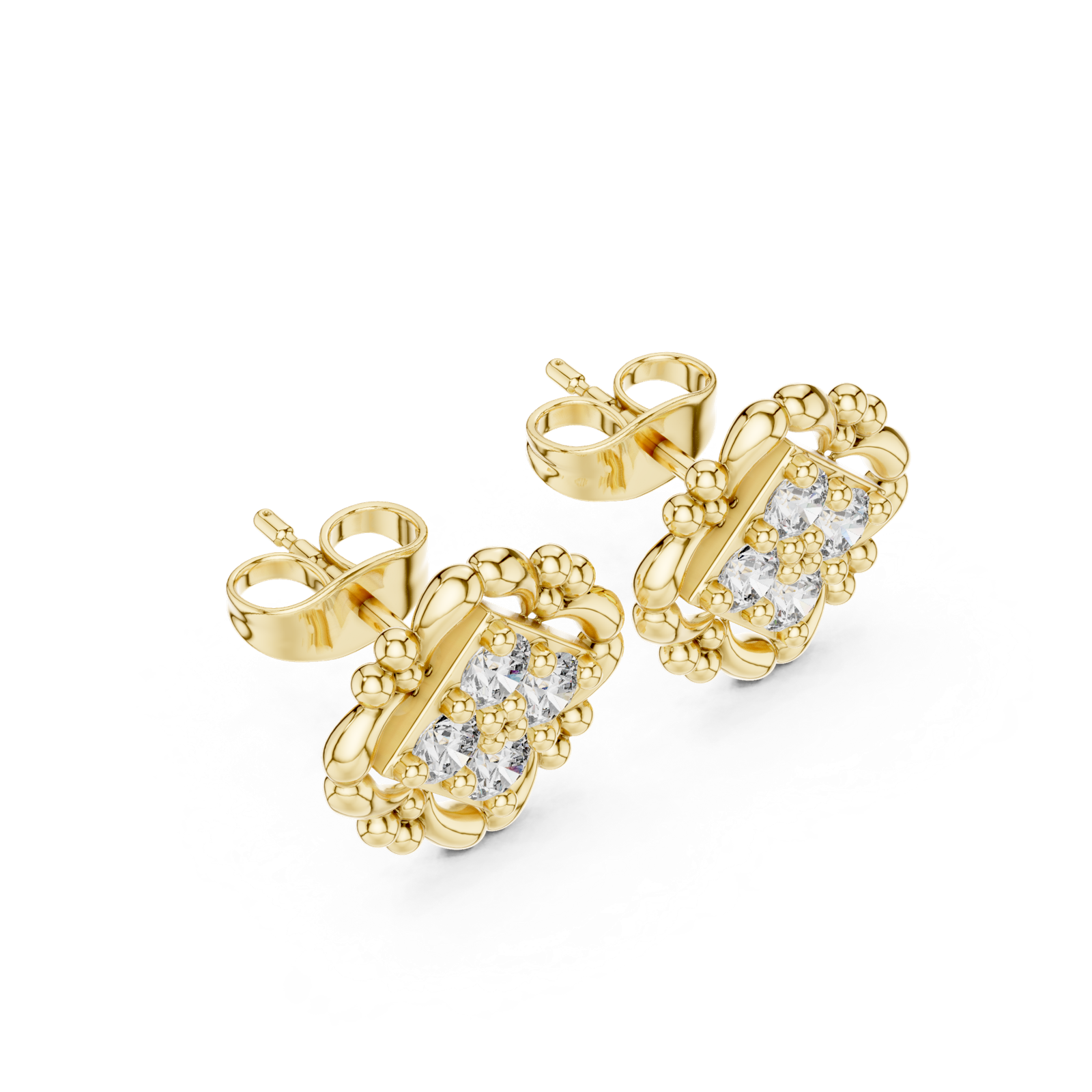 14K Solid Gold Lab Diamond Flower Cluster Earrings, Yellow Gold, view 2