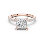 Gold Ring DDLR-040, Princess center stone, Rose Gold