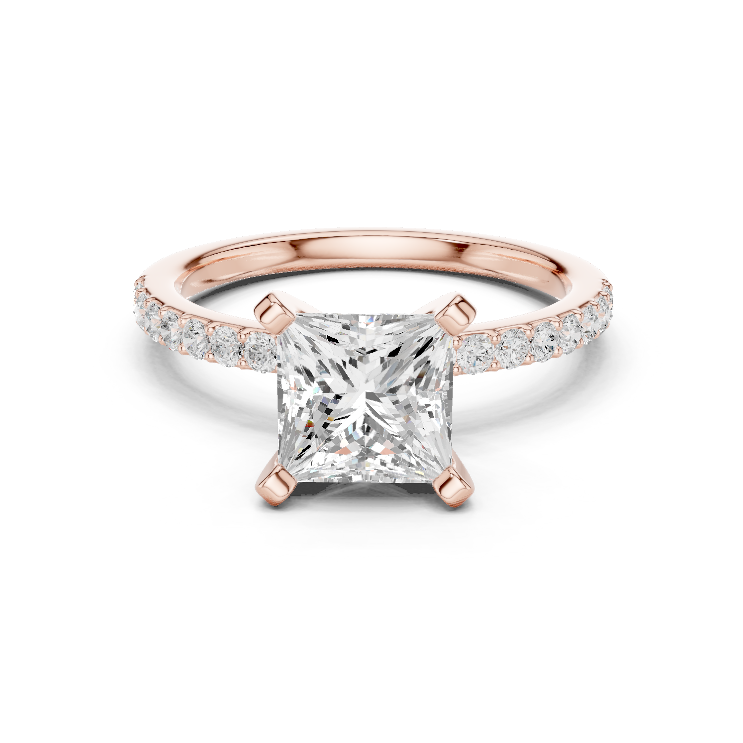 Gold Ring DDLR-040, Princess center stone, Rose Gold