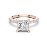 Gold Ring DDLR-040, Princess center stone, Rose Gold