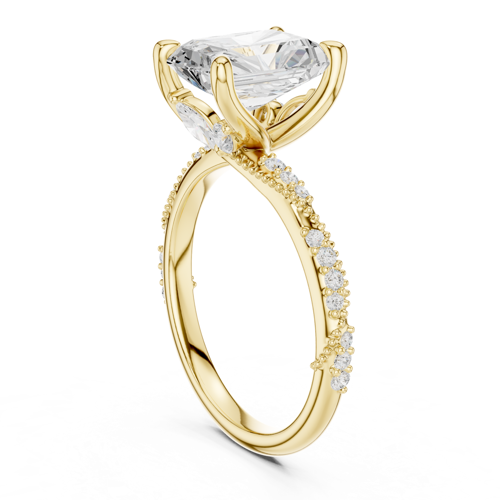 Gold Ring DDLR-167, Radiant center stone, Yellow Gold, view 1