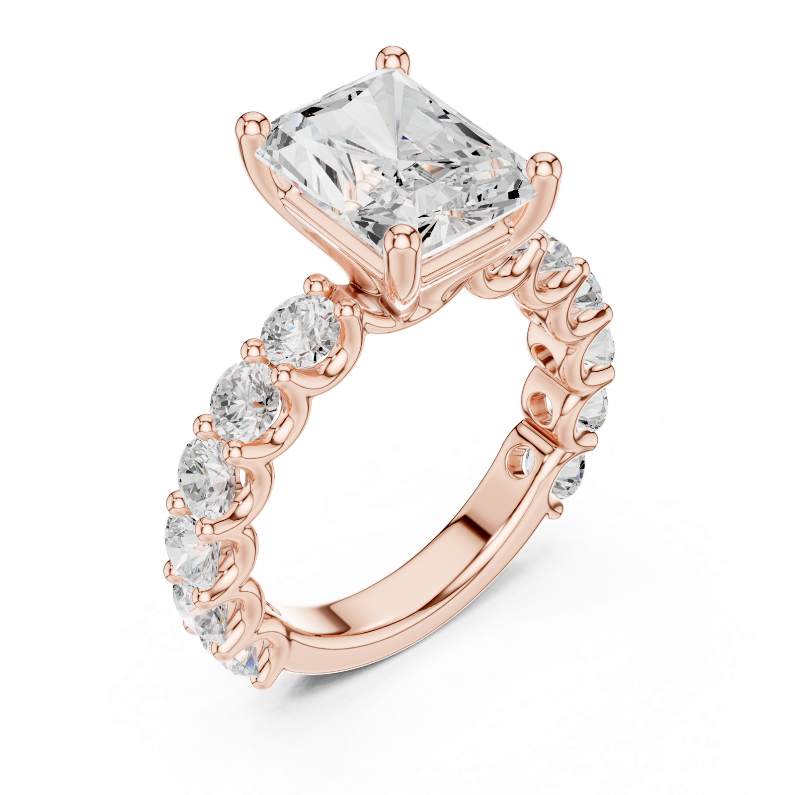 Gold Ring DDLR-087, Radiant center stone, Rose Gold, view 2