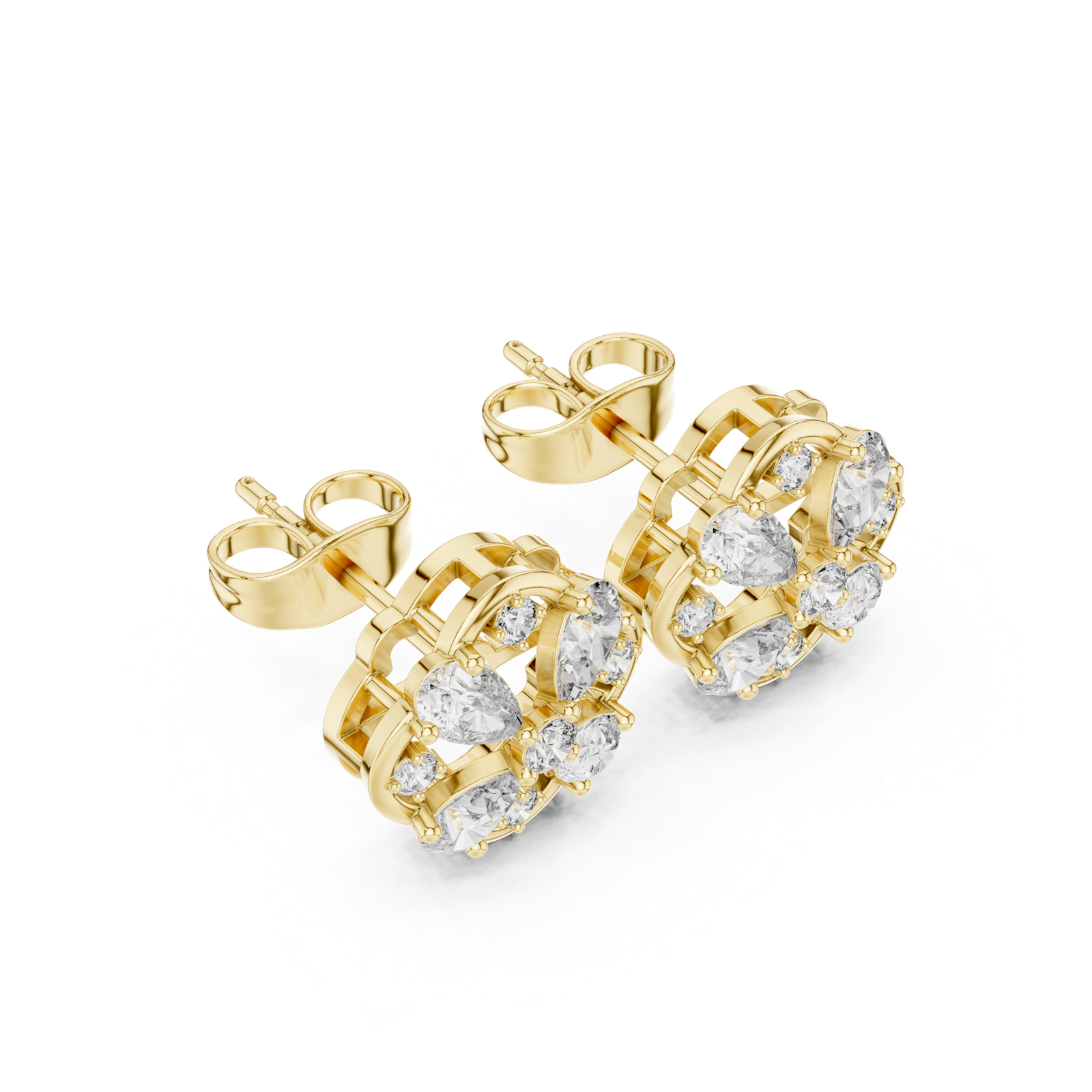 14K Solid Gold Lab Diamond Clover Cluster Earrings, Yellow Gold, view 2