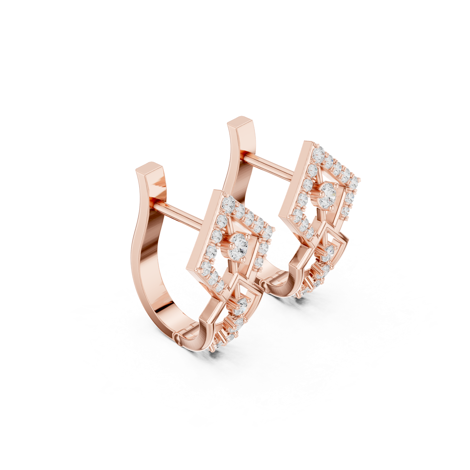 14K Solid Gold Lab Diamond Cluster Earrings, Rose Gold, view 1