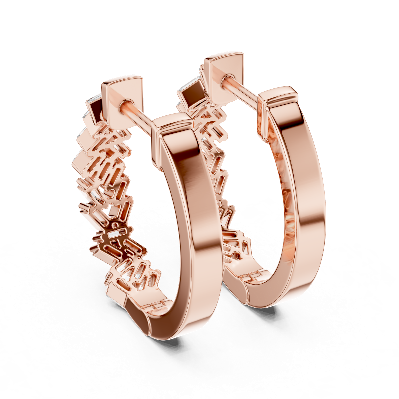 14K Solid Gold Lab Diamond Huggie Earrings, Rose Gold, view 3