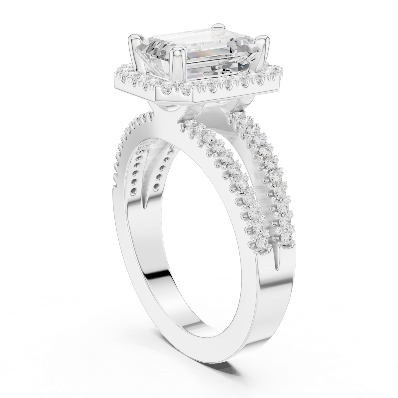 Gold Ring DDLR-350, Emerald center stone, White Gold, view 1