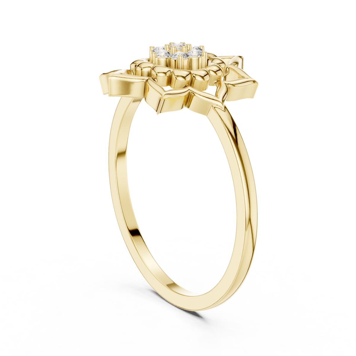 14K Solid Gold Lab Diamond Flower Cluster Ring, Yellow Gold, view 1