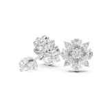 14K Solid Gold Lab Diamond Flower Cluster Earrings, White Gold, view 1