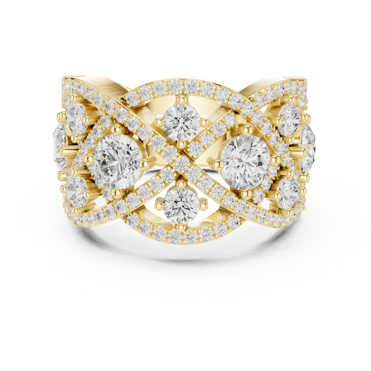 14K Solid Gold Lab Diamond Infinity Crossover Ring, Yellow Gold
