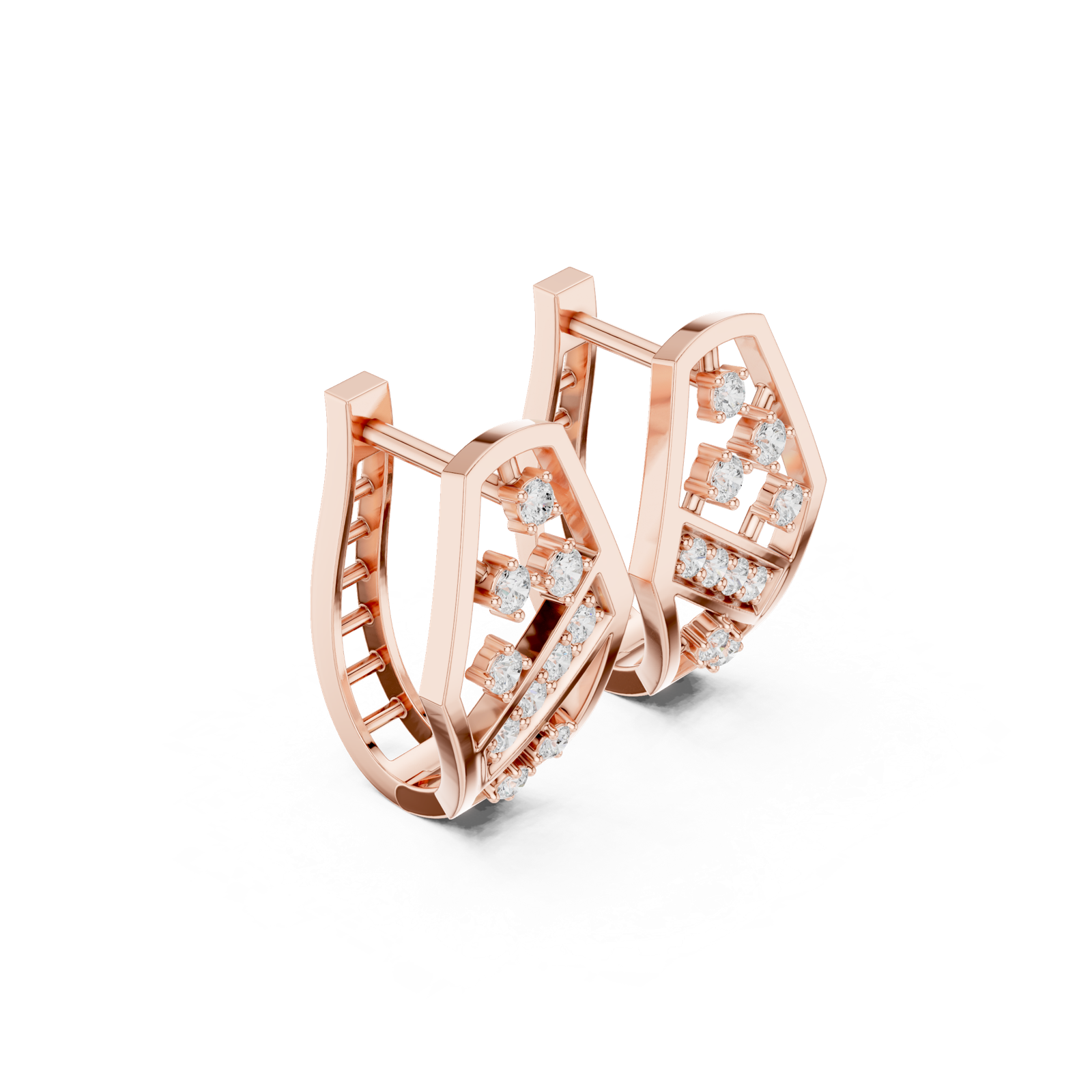 14K Solid Gold Lab Diamond Cluster Earrings, Rose Gold, view 1