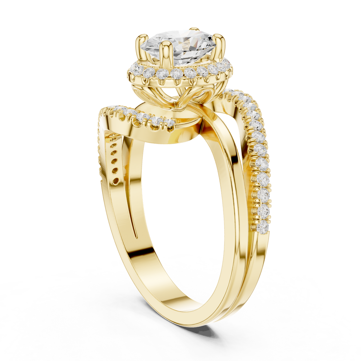 14K Solid Gold Lab Diamond Twist Ring, Yellow Gold, view 1