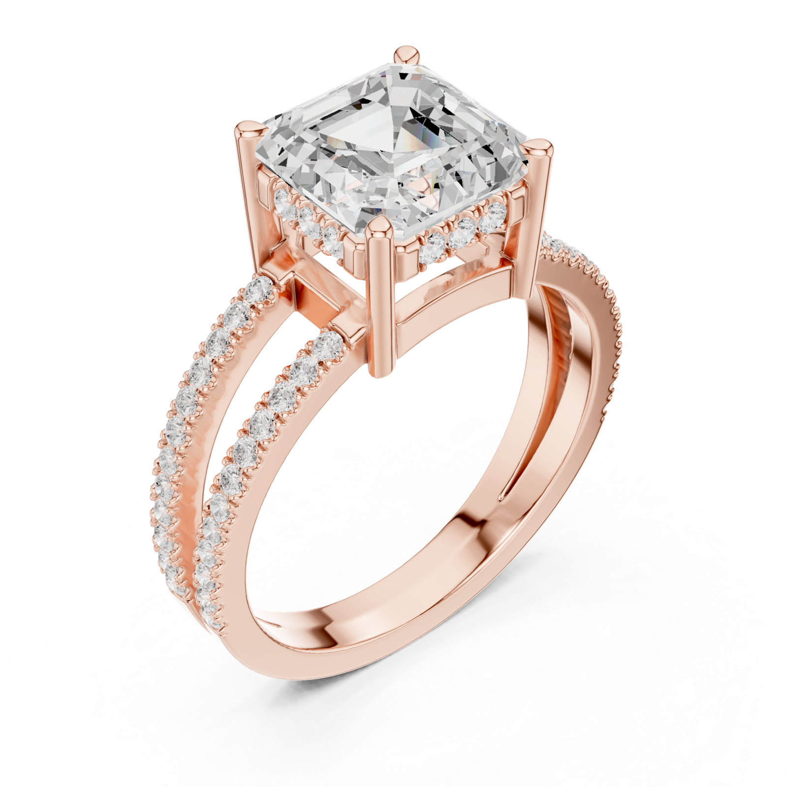 Gold Jewelry, Asscher center stone, Rose Gold, view 2