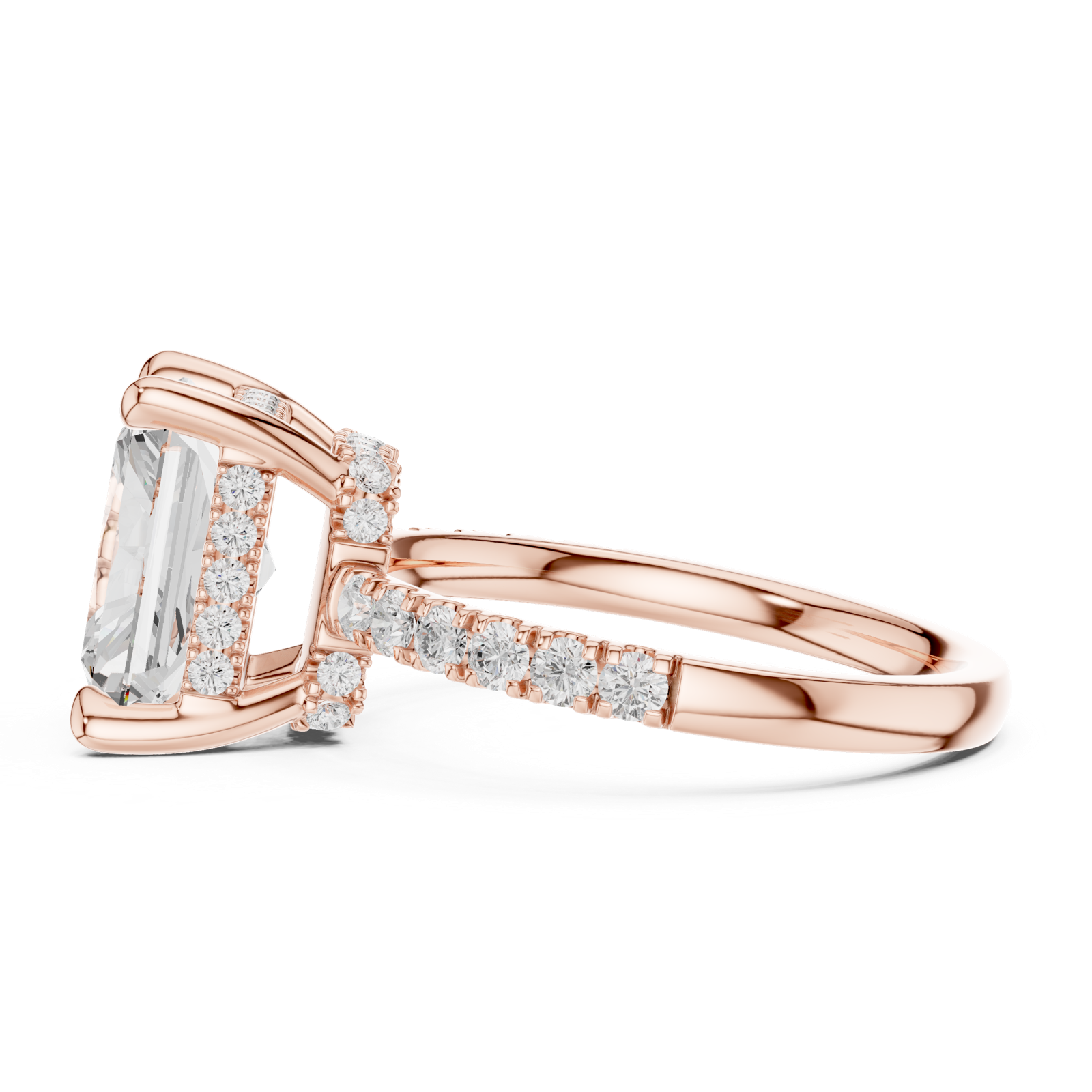 Gold Ring DDLR-259, Radiant center stone, Rose Gold, view 3