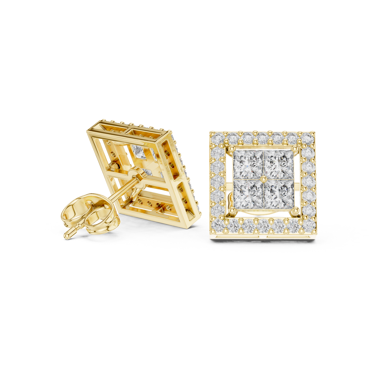 14K Solid Gold Lab Diamond Cluster Earrings, Yellow Gold, view 1