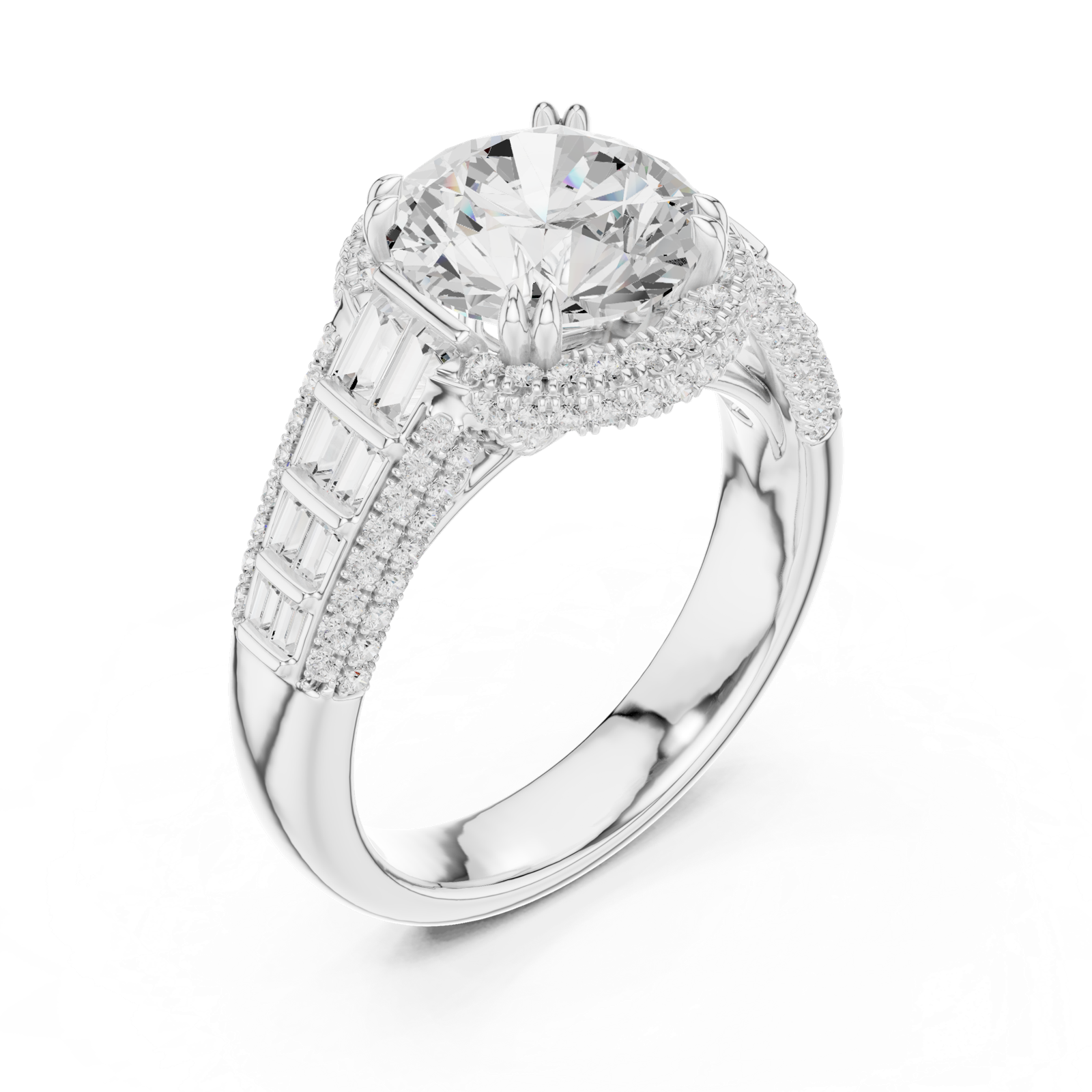 Gold Ring, Round center stone, White Gold, view 2