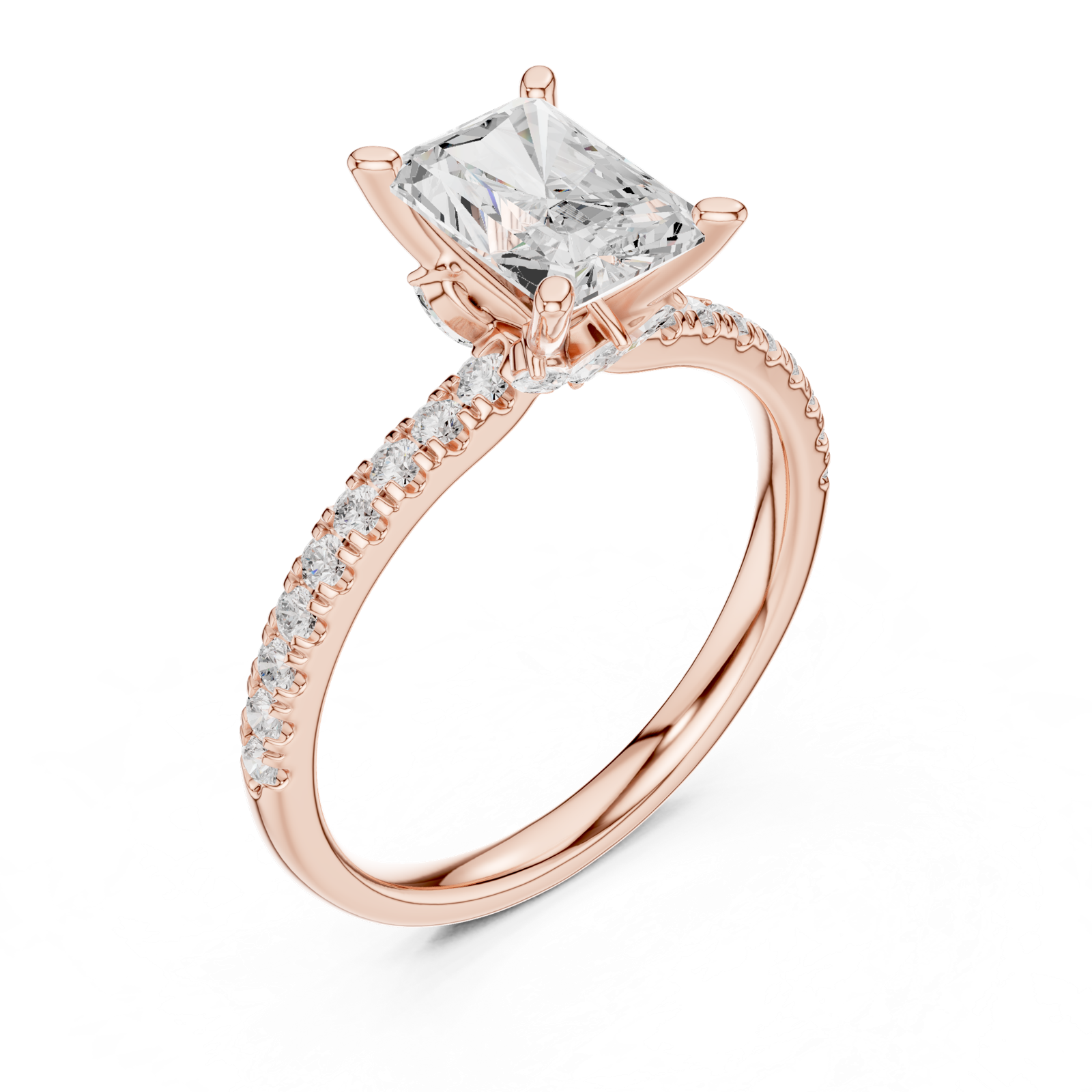 Gold Ring DDLR-256, Radiant center stone, Rose Gold, view 2