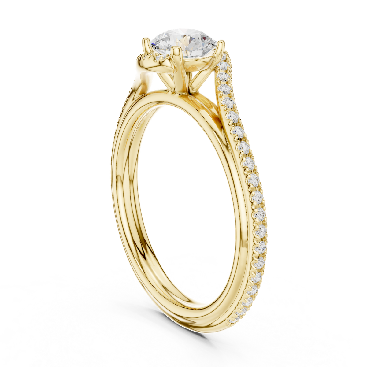 14K Solid Gold Lab Diamond Crossover Ring, Yellow Gold, view 1