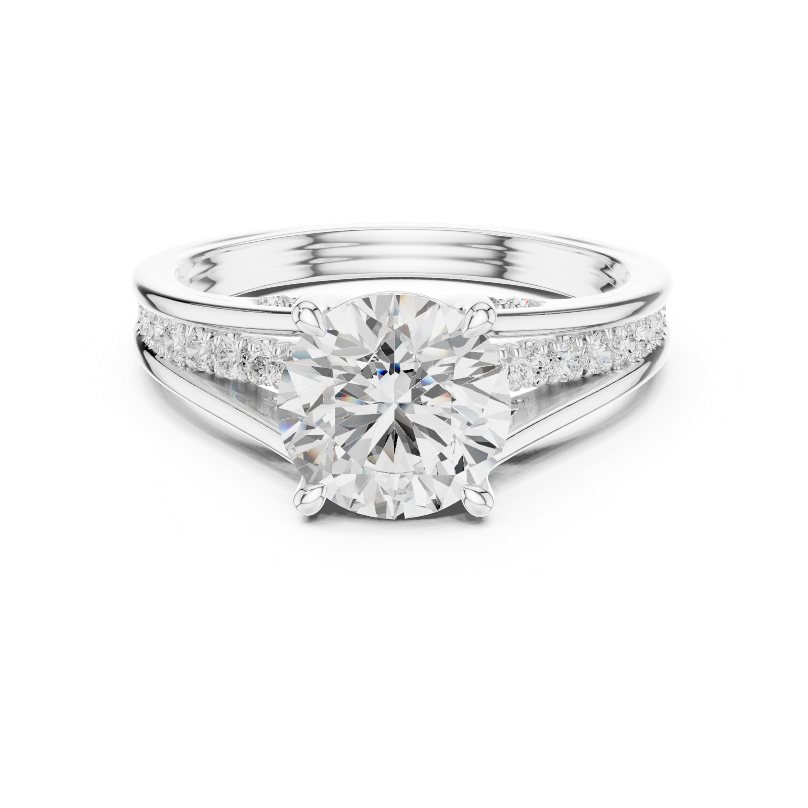Gold Ring DDLR-253, Round center stone, White Gold, view 4