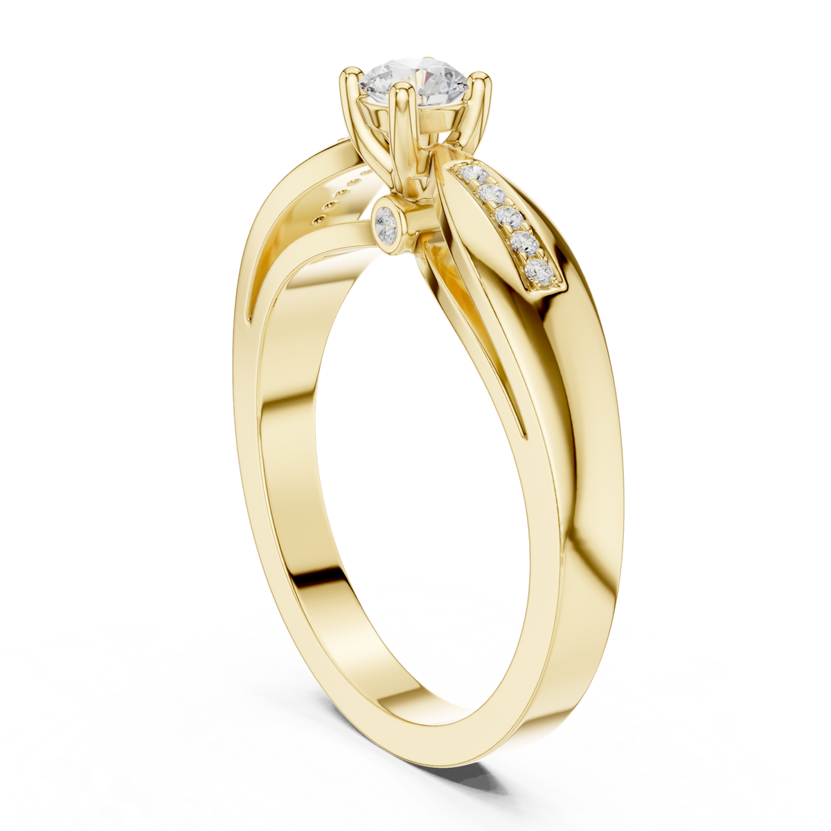 14K Solid Gold Lab Diamond Twist Ring, Yellow Gold, view 1