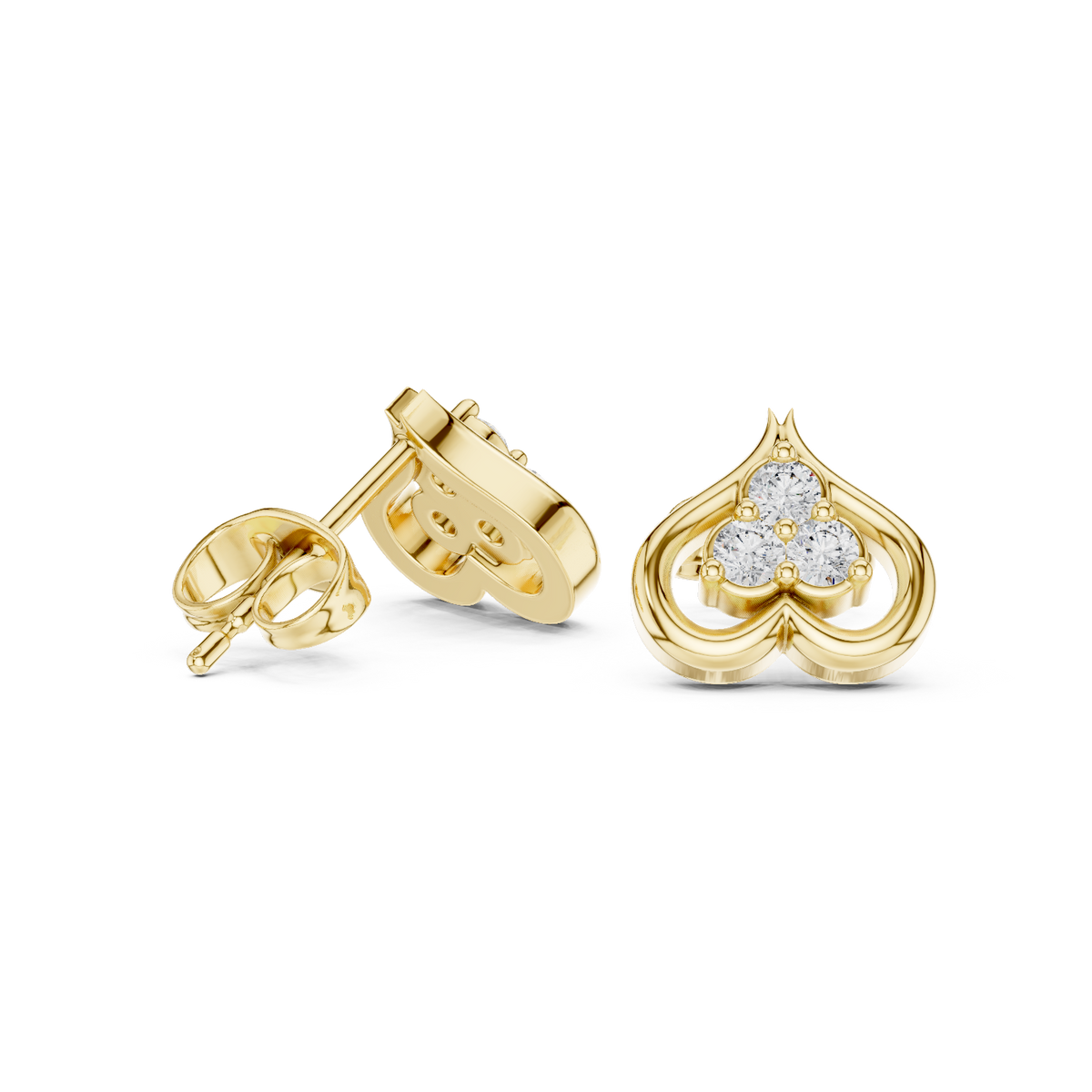 14K Solid Gold Lab Diamond Heart Cluster Earrings, Yellow Gold, view 1