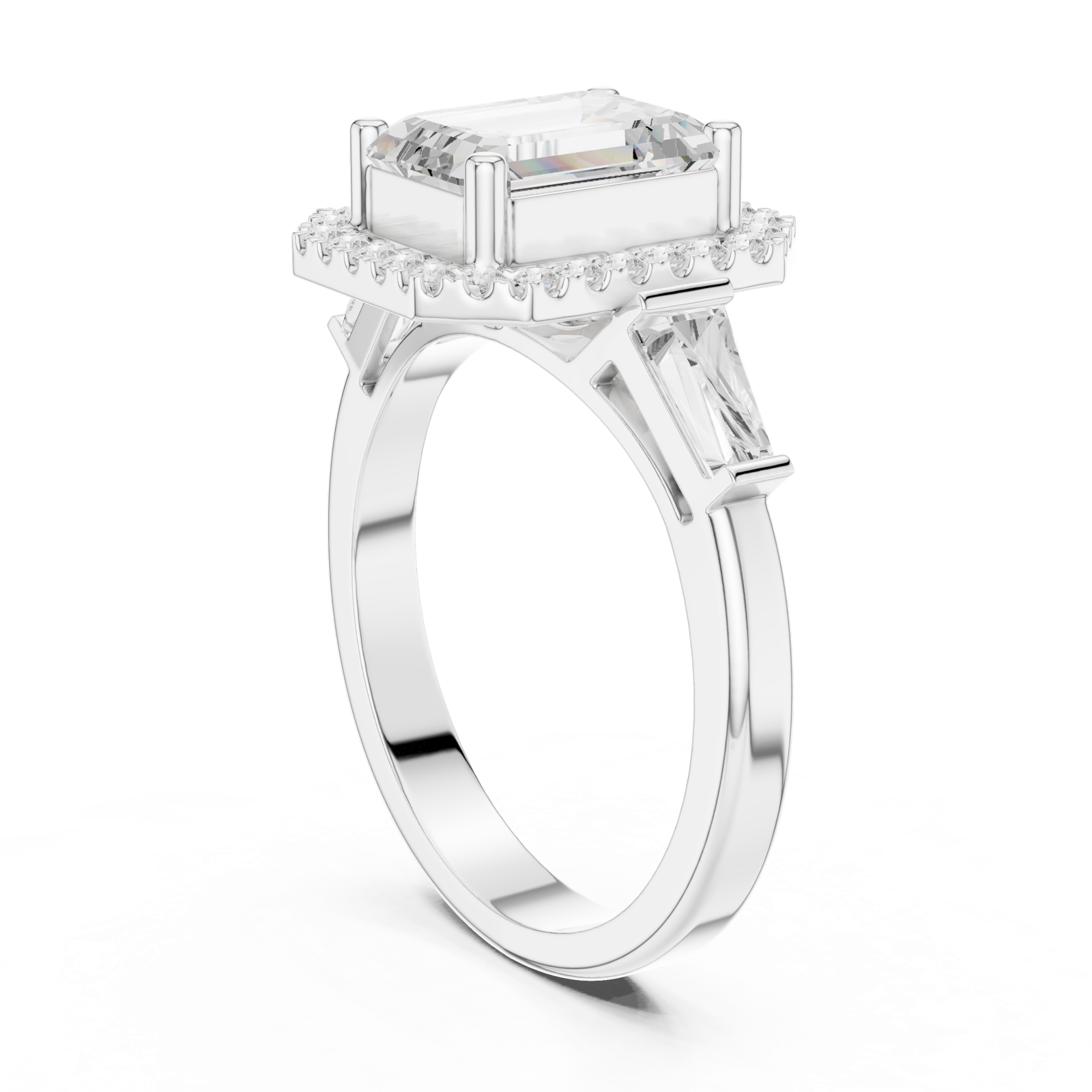 Gold Ring, Emerald center stone, White Gold, view 1