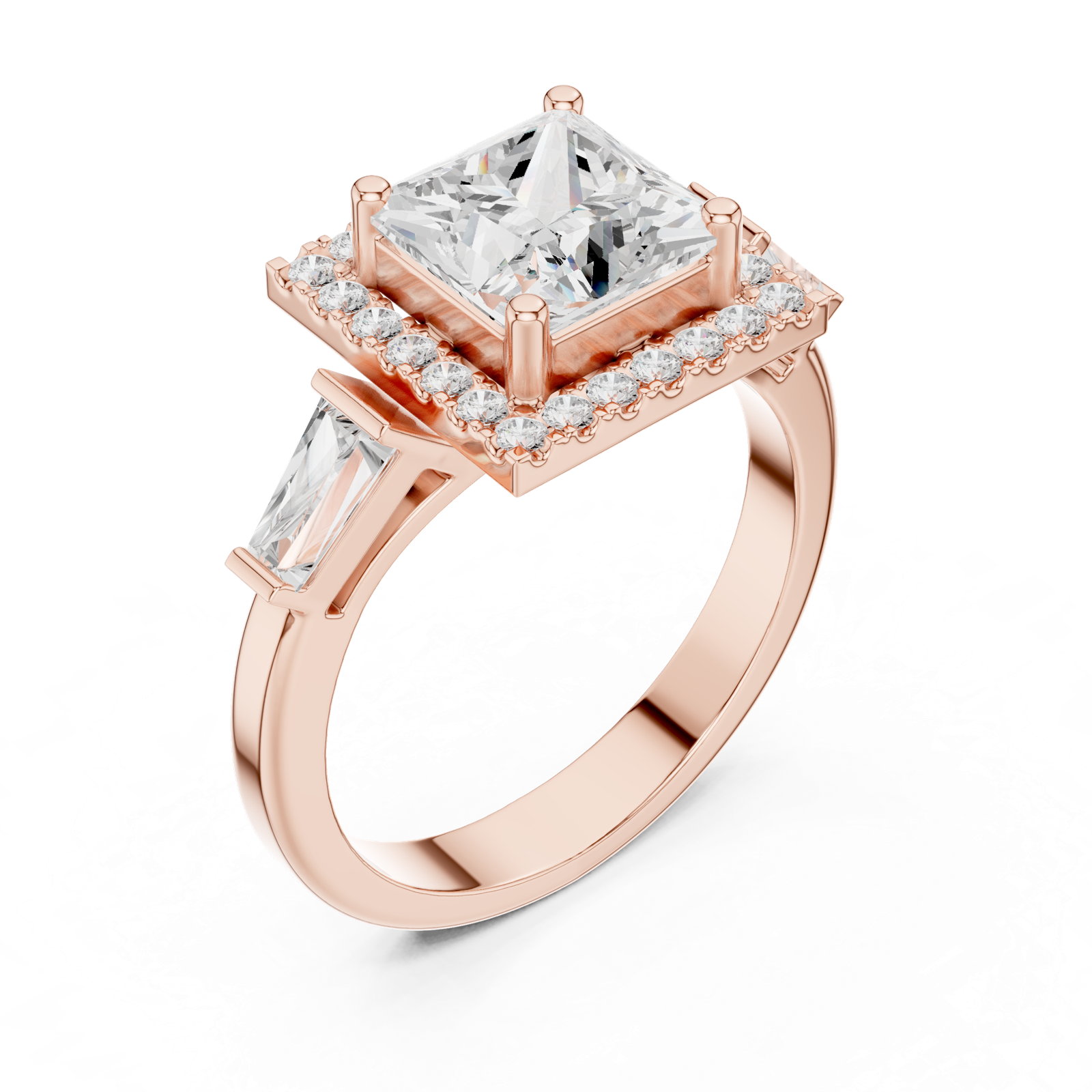 Gold Ring DDLR-342, Princess center stone, Rose Gold, view 2
