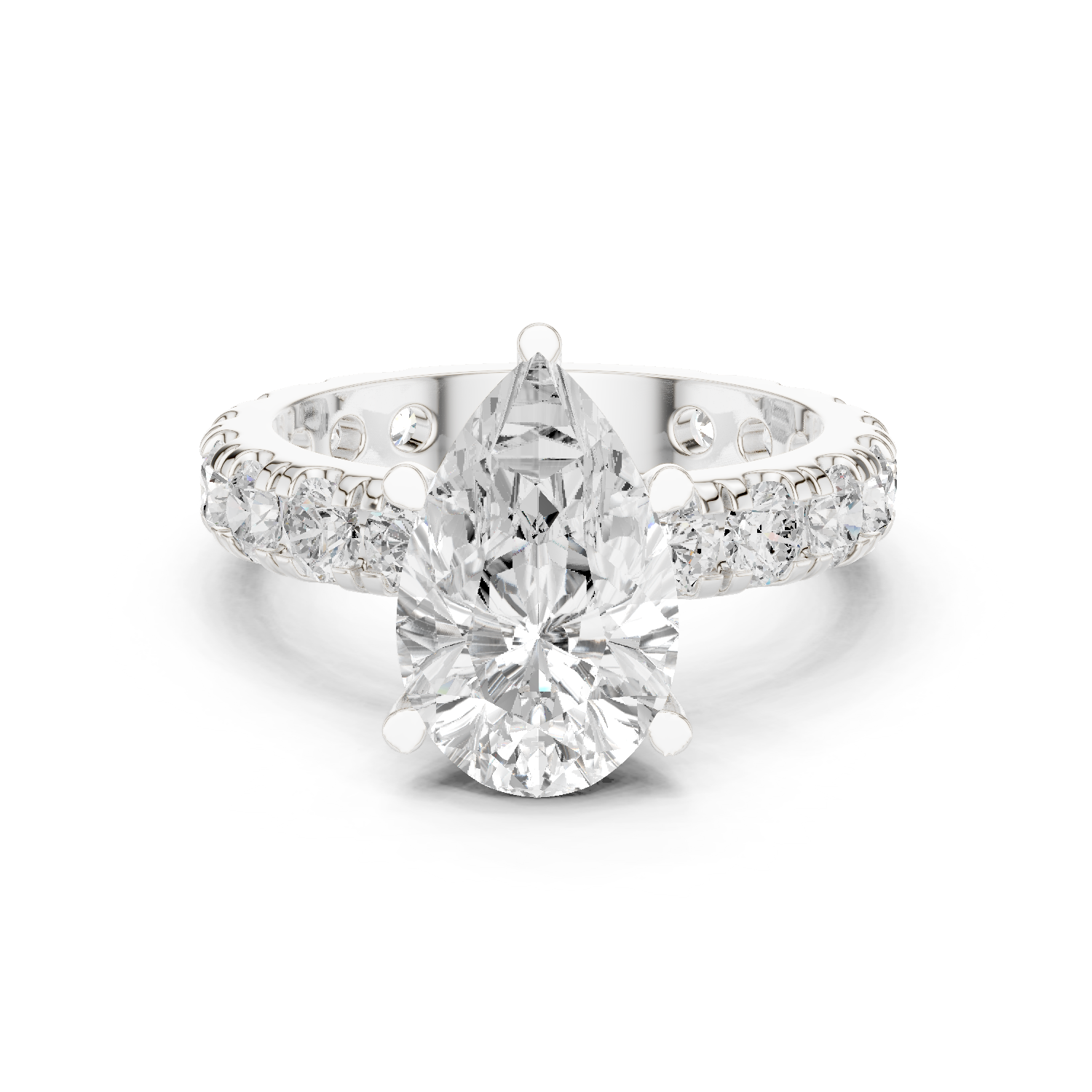 Gold Jewelry L35-63, Pear center stone, White Gold