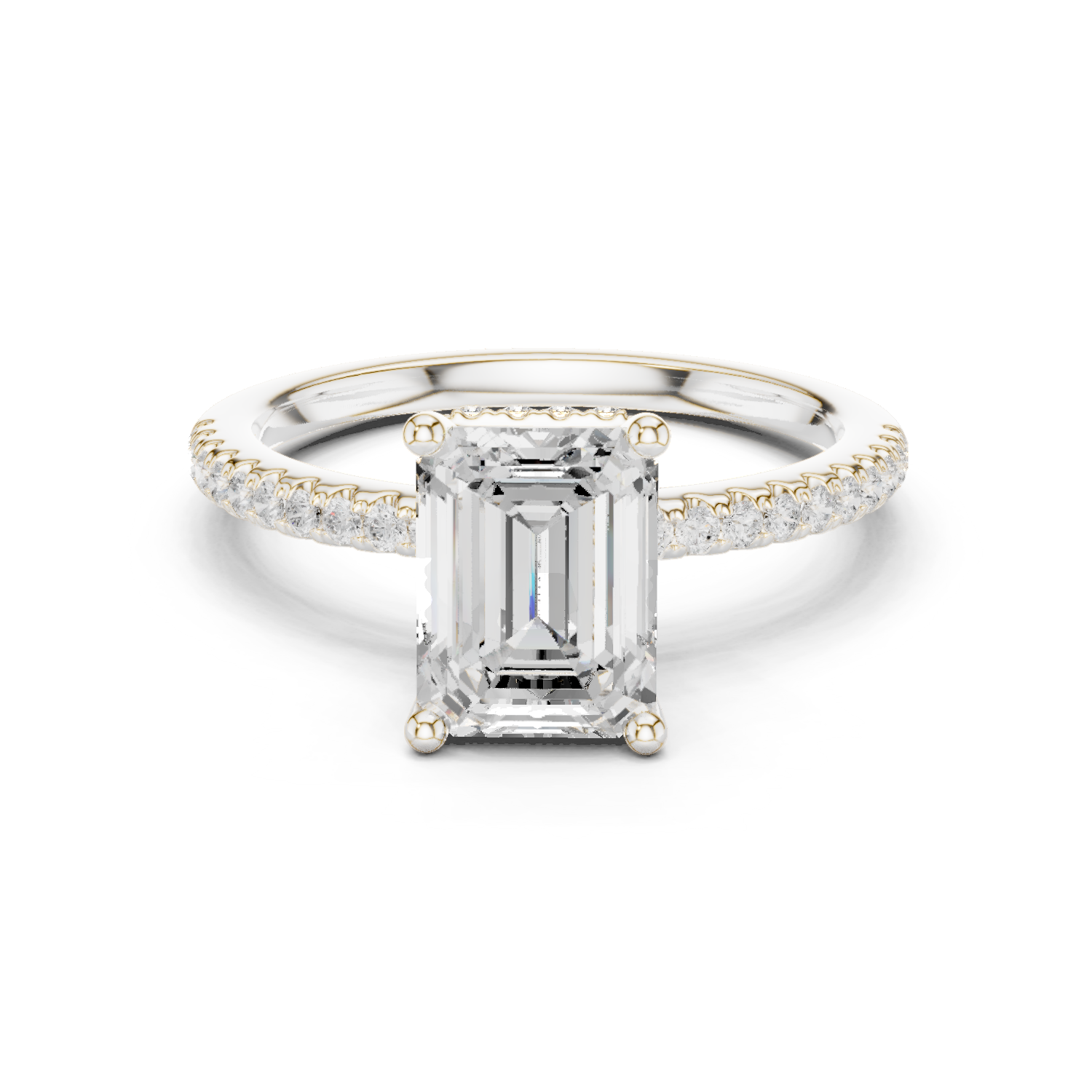 Gold Ring DDLR-177, Emerald center stone, White Gold