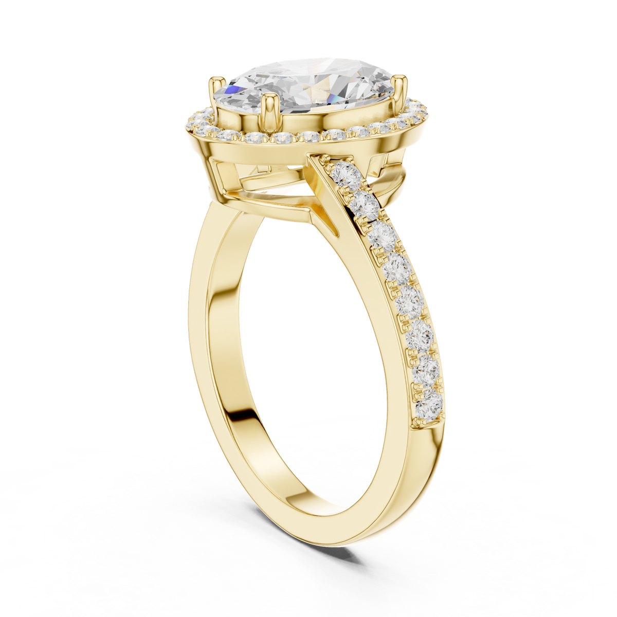 14K Solid Gold Lab Diamond Halo Ring, Yellow Gold, view 1