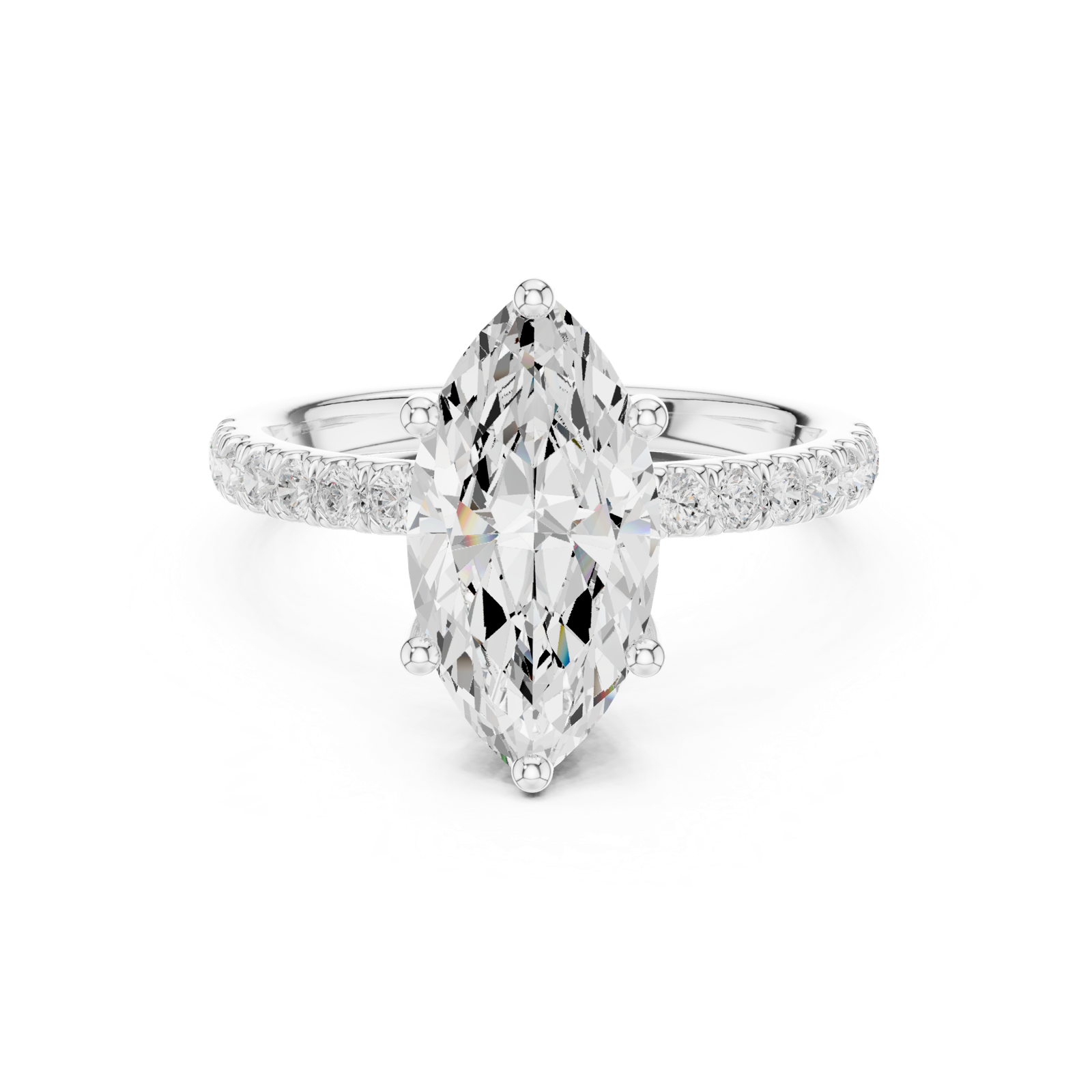 Gold Ring DDLR-161, Marquise center stone, White Gold, view 4
