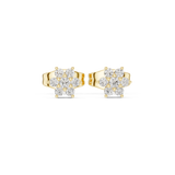 14K Solid Gold Lab Diamond Flower Cluster Earrings, Yellow Gold