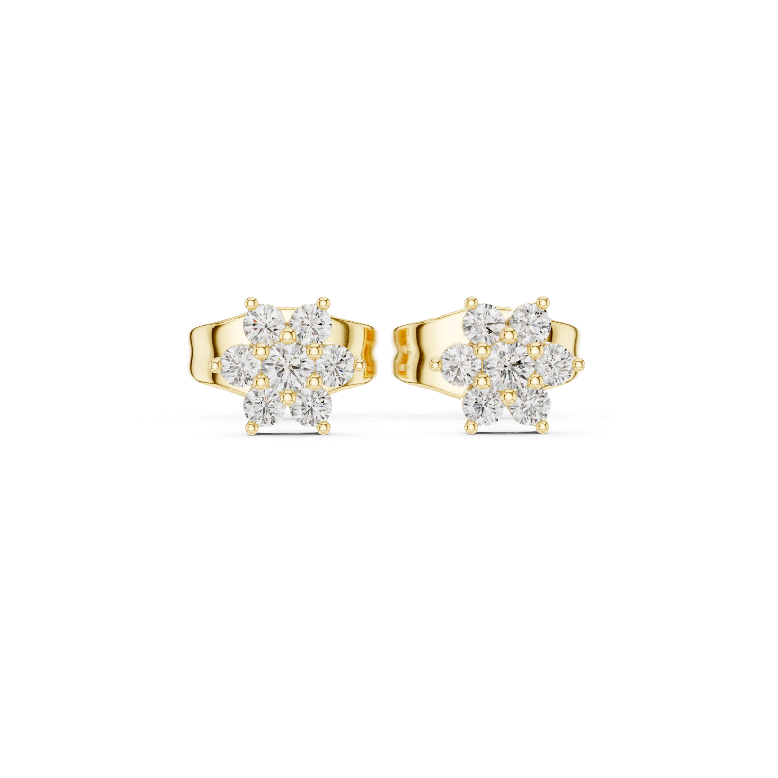 14K Solid Gold Lab Diamond Flower Cluster Earrings, Yellow Gold
