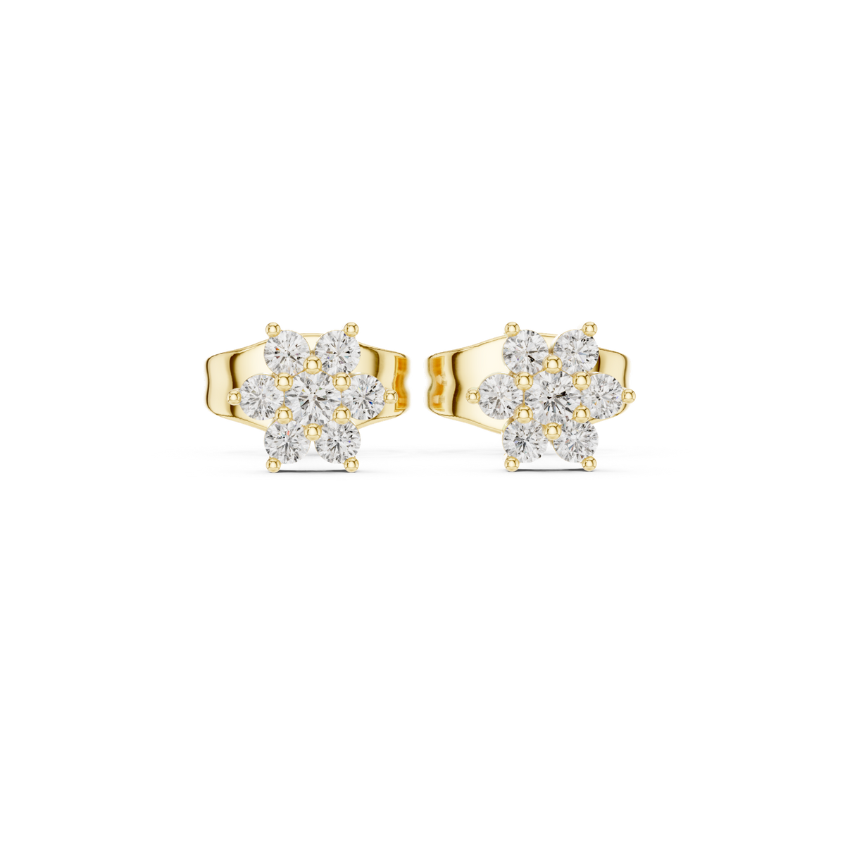 14K Solid Gold Lab Diamond Flower Cluster Earrings, Yellow Gold