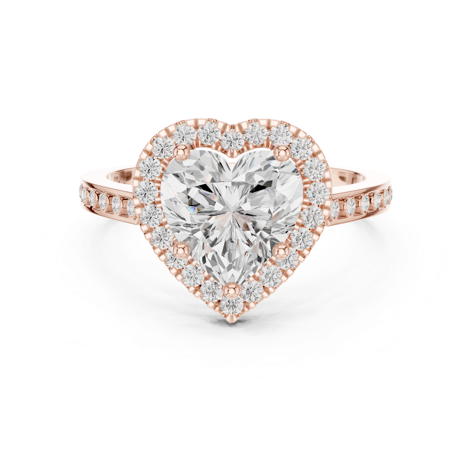 Gold Ring DDLR-349, Heart center stone, Rose Gold, view 4