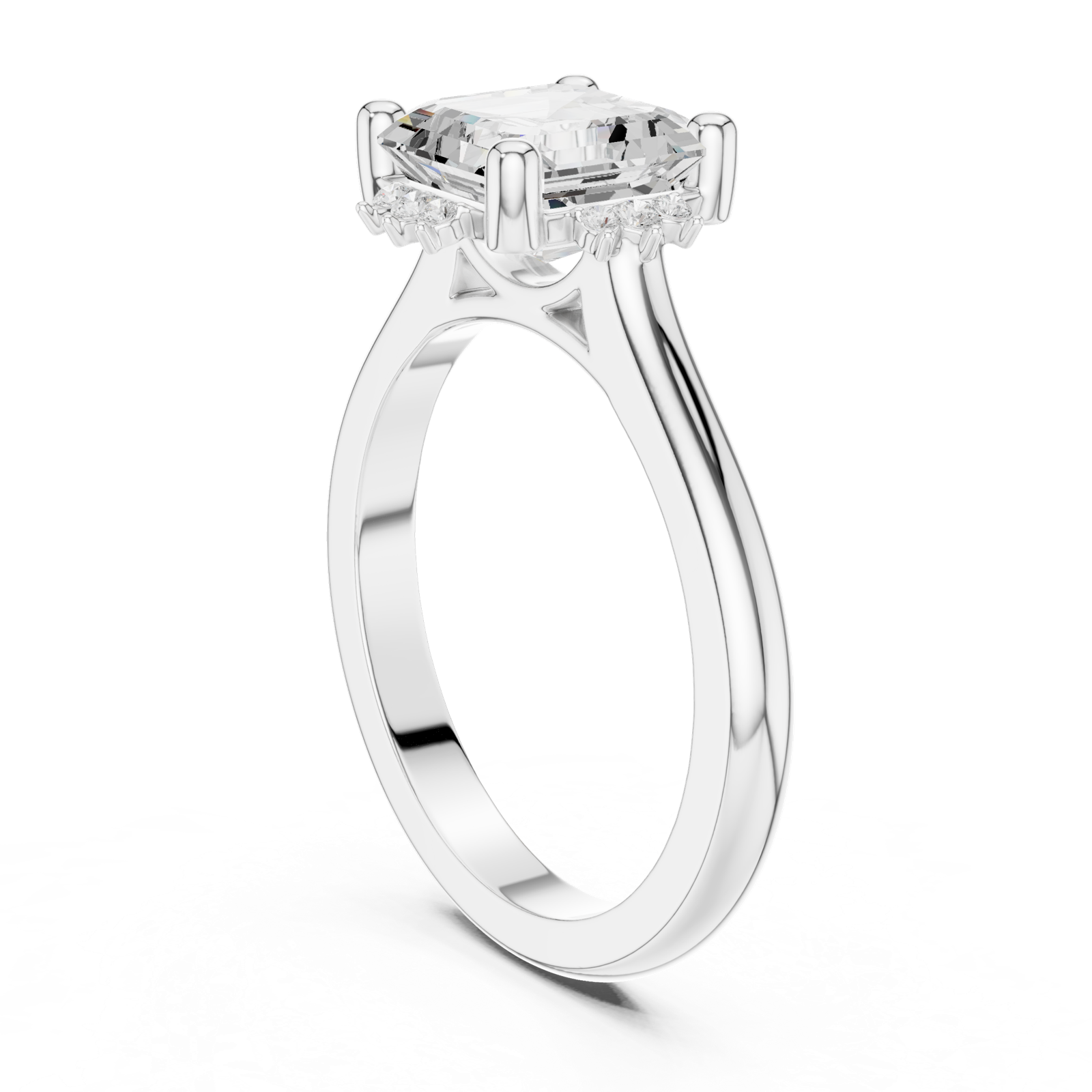 Gold Jewelry, Asscher center stone, White Gold, view 1