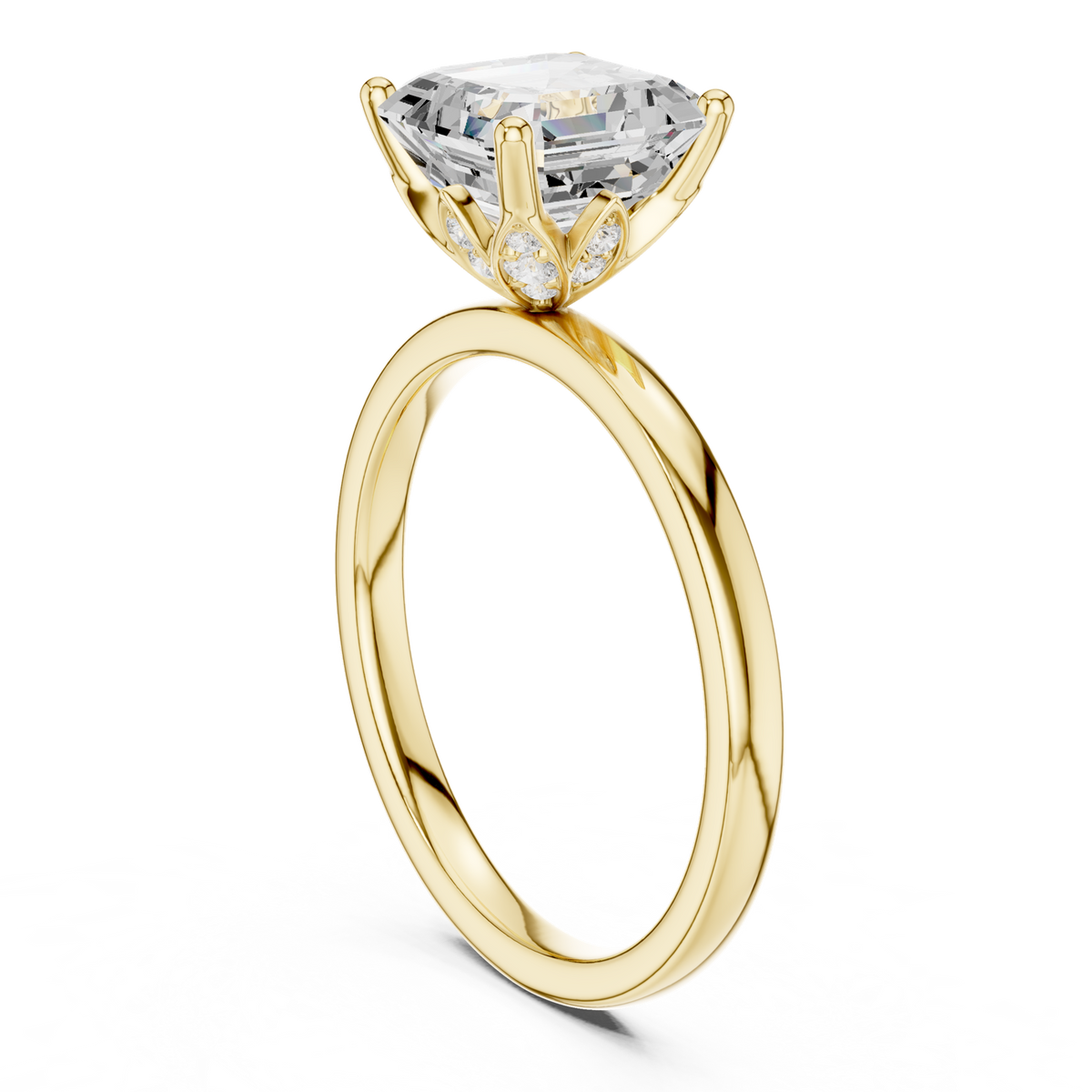Gold Ring, Asscher center stone, Yellow Gold, view 1