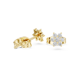 14K Solid Gold Lab Diamond Flower Cluster Earrings, Yellow Gold, view 1