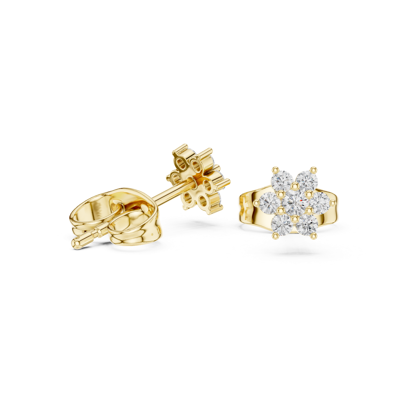 14K Solid Gold Lab Diamond Flower Cluster Earrings, Yellow Gold, view 1