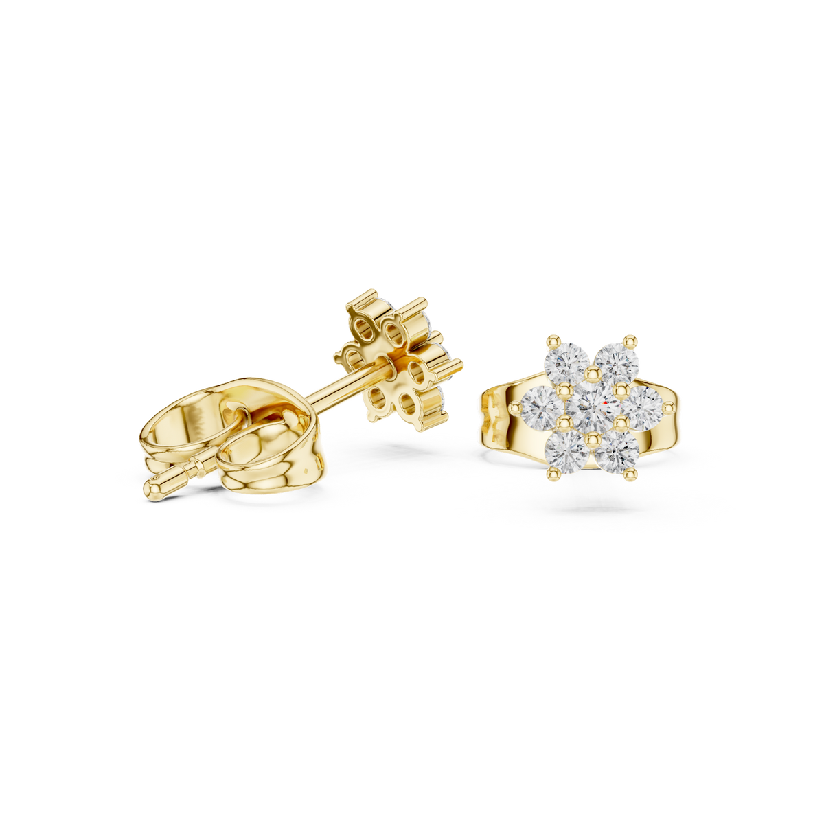 14K Solid Gold Lab Diamond Flower Cluster Earrings, Yellow Gold, view 1
