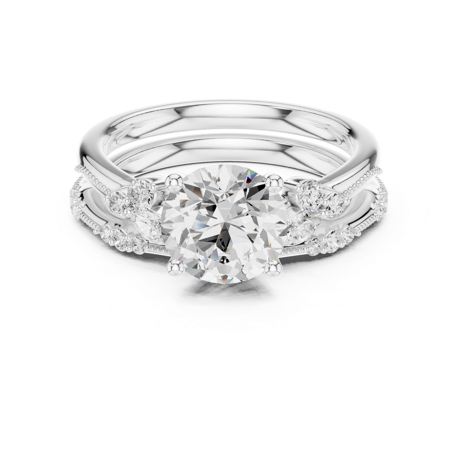 Gold Ring DDLR-299, Round center stone, White Gold, view 4