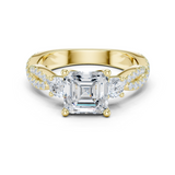Gold Ring, Asscher center stone, Yellow Gold